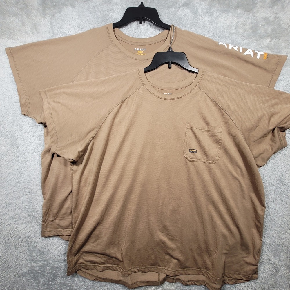Ariat Rebar Shirt Mens 3XL Brown Pocket Short Sleeve Performance Workwear *flaw